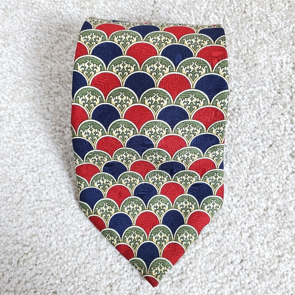 Evan Picone Men's Neck Tie 100%‎ Silk Red Navy and Green 57.5"